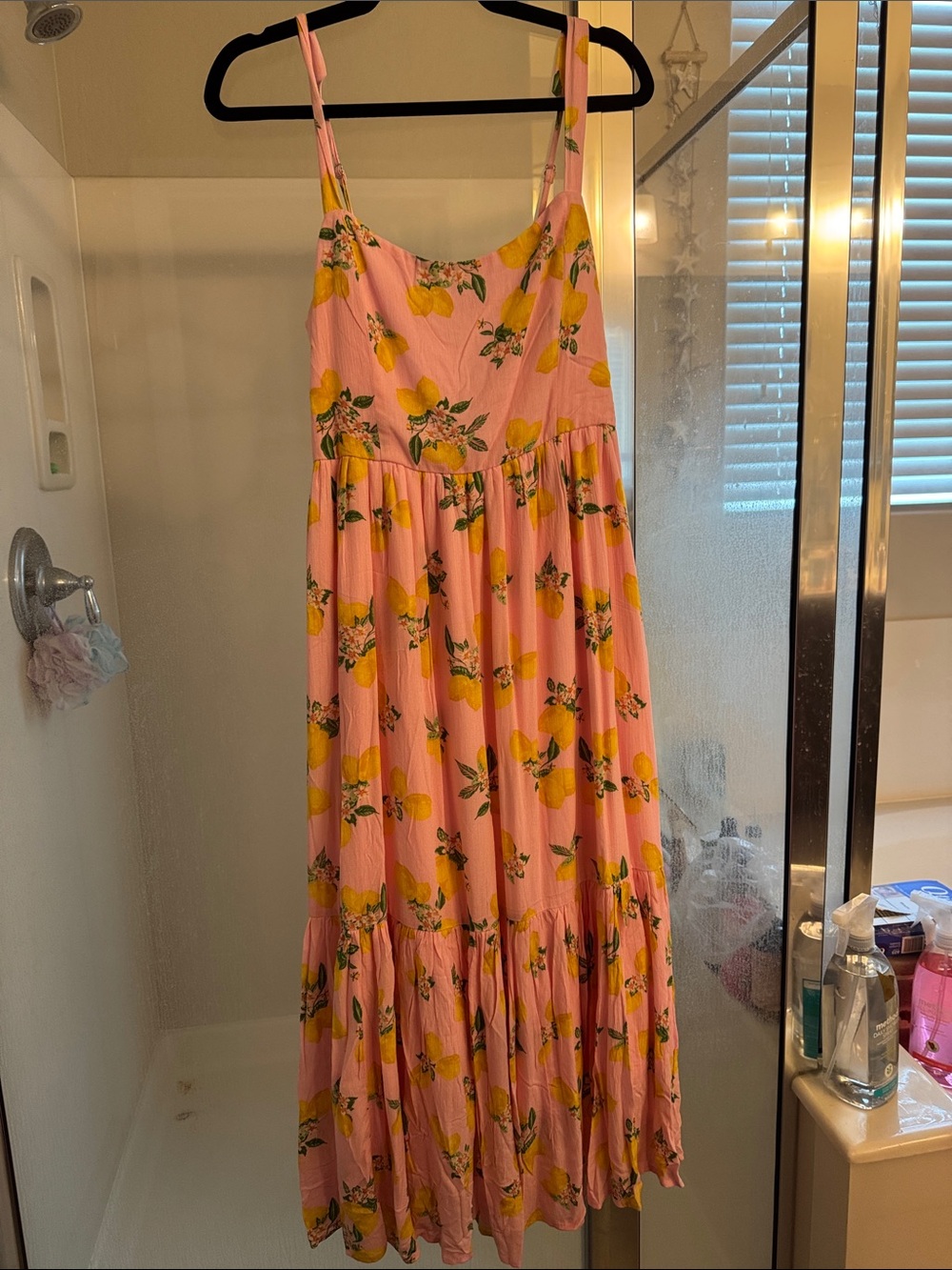 Pink Lemon Print Spaghetti Strap Maxi Dress story on L